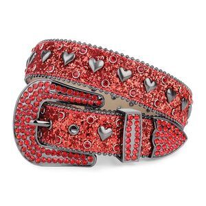 2615 Men Women Rhinestone Belt Western Bling Heart Crystal Diamond Studded